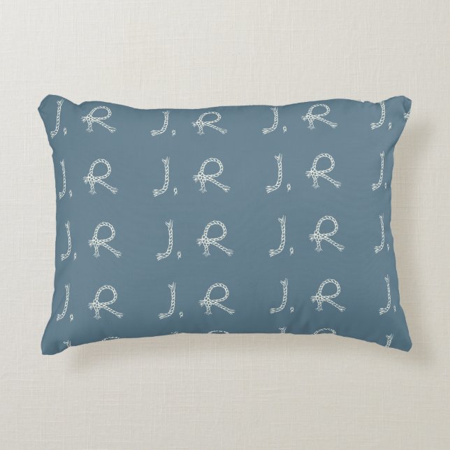 Customized Blue White Rope Knot Monogram Nautical Decorative Cushion (Front)