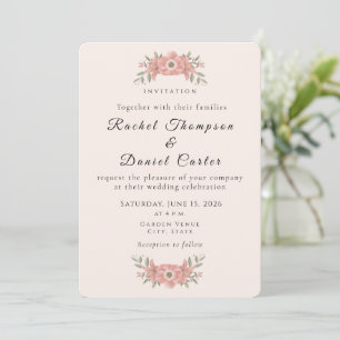 Customized Blush Pink Garden Floral Wedding Invitation
