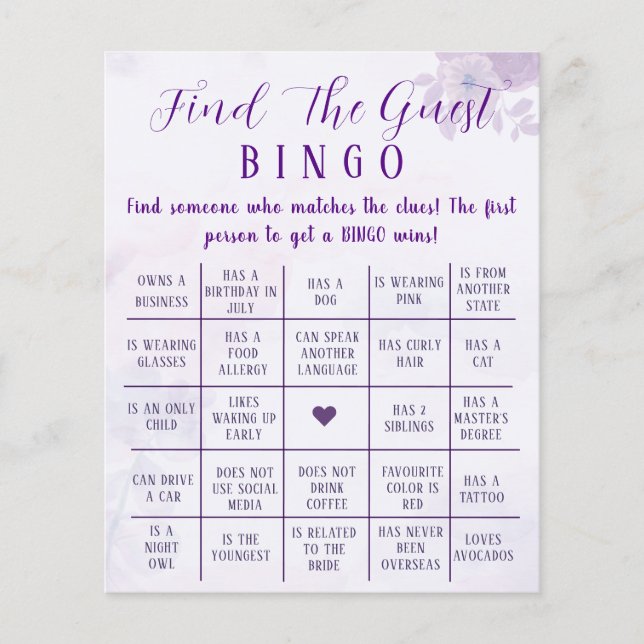 Customized Boho Floral Find The Guest Bingo Game  Flyer (Front)