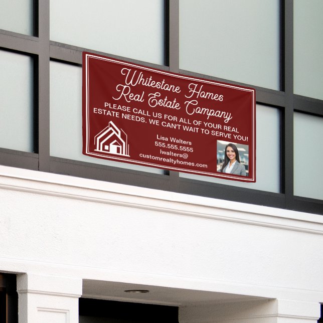 Customized Burgundy Real Estate Company Marketing Banner (Outside Building)