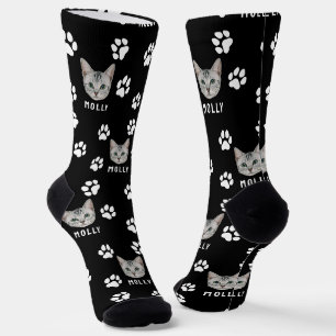 Customized Cat Pet Photo & Name Black Socks