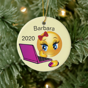 Customized Computer Girl Christmas Ceramic Tree Decoration