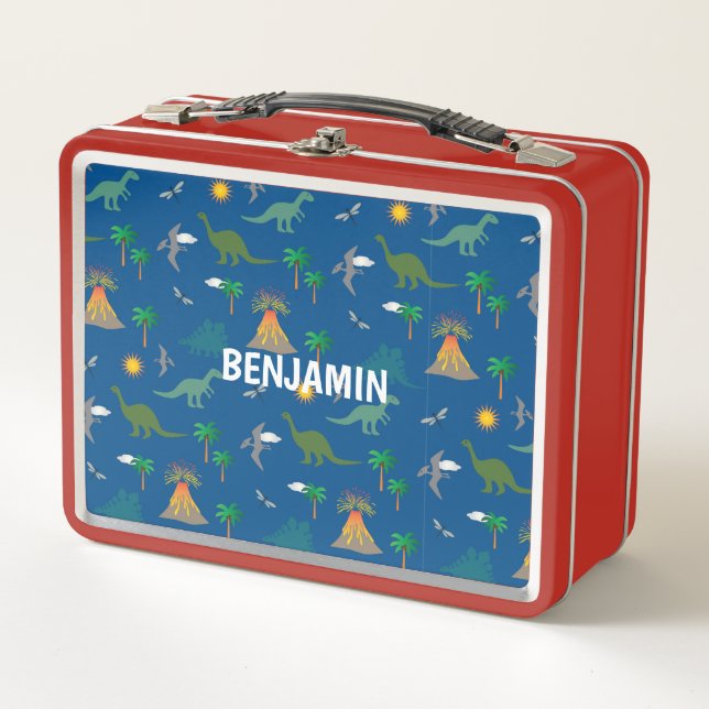 CUSTOMIZED DINOSAUR KID'S RED LUNCH BOX (Front)