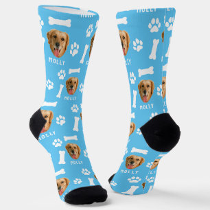 Customized Dog Pet Photo & Name Blue Socks