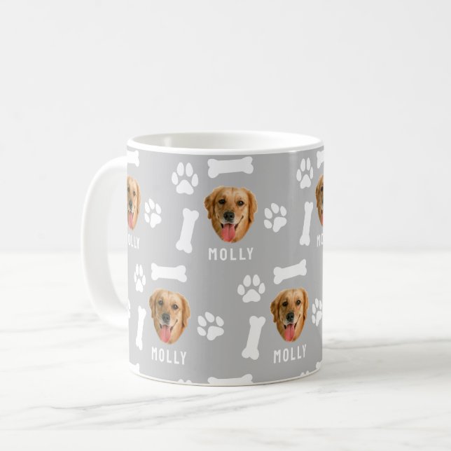 Customized Dog Pet Photo & Name Gray Coffee Mug (Front Left)