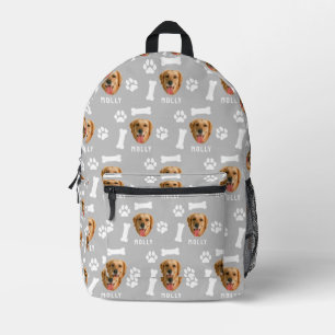 Customized Dog Pet Photo & Name Gray Printed Backpack