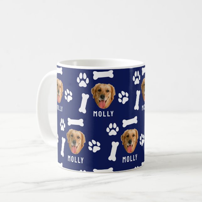 Customized Dog Pet Photo & Name Navy Blue Coffee Mug (Front Left)