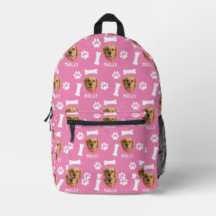 Customized Dog Pet Photo & Name Pink Printed Backpack
