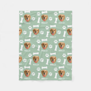 Customized Dog Pet Photo & Name Sage Green Fleece Blanket