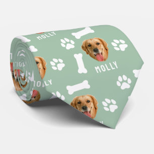 Customized Dog Pet Photo & Name Sage Green Tie