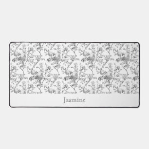 Customized Elegant Chic Vintage Grey Rose Floral Desk Mat