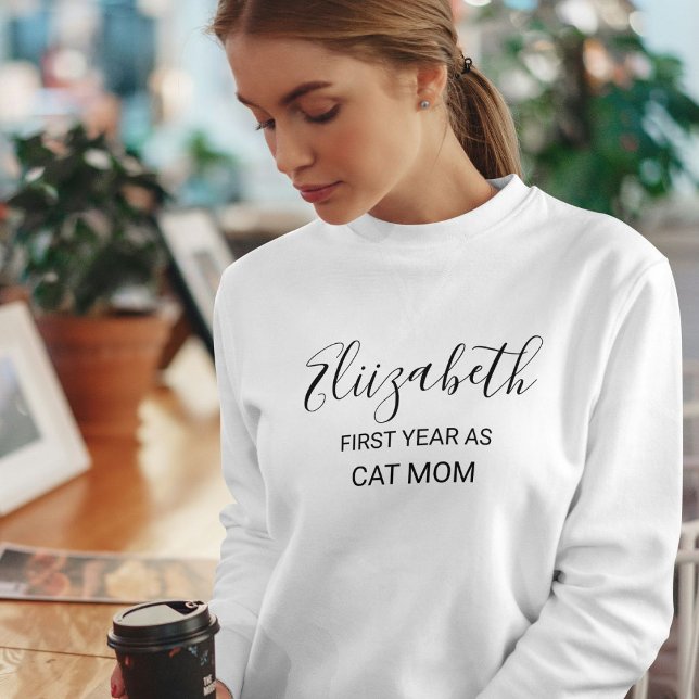 Customized Funny Cat Lover Black Script Name White Sweatshirt (Creator Uploaded)