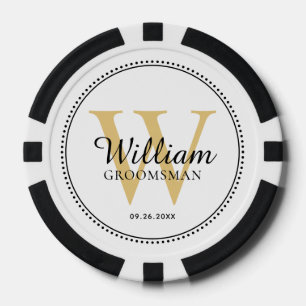 Customized Gold Monogrammed Groomsman White Poker Chips