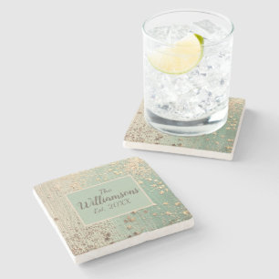 Customized Gold Stardust on Sea Green   Stone Coaster