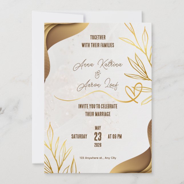 Customized Gold Wedding Party Invitation Card (Front)
