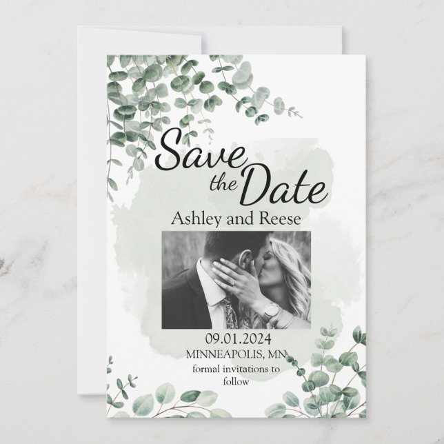 CUSTOMIZED GREENERY WEDDING SAVE THE DATES INVITATION (Front)