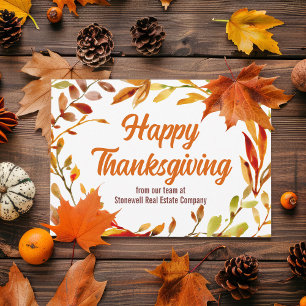 Customized Happy Thanksgiving Autumn Leaf Business Holiday Card