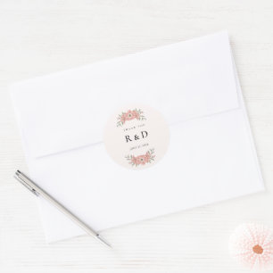 Customized Initials Blush Garden Wedding Favor Classic Round Sticker