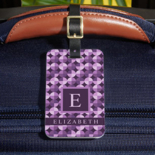 Customized Light Violet Dark Purple Geometric Luggage Tag