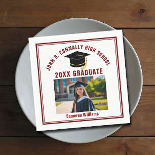 Customized Maroon Graduate Photo Graduation Party Napkin