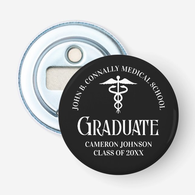 Customized Medical School Black Graduation Party Bottle Opener (Front)