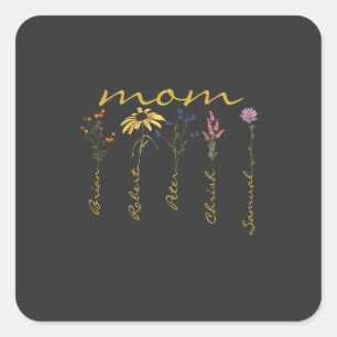 Customized mom children name flower square sticker