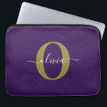 Customized Monogram Script Name Purple White Gold Laptop Sleeve<br><div class="desc">This elegant monogram and stylish script name design can be given as a gift for a birthday, wedding, bridal shower, anniversary, Mother's Day or any occasion. It can be personalized with the person's initial and name. You can change the font, font color, font size and background color using the Design...</div>