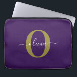 Customized Monogram Script Name Purple White Gold Laptop Sleeve<br><div class="desc">This elegant monogram and stylish script name design can be given as a gift for a birthday, wedding, bridal shower, anniversary, Mother's Day or any occasion. It can be personalized with the person's initial and name. You can change the font, font color, font size and background color using the Design...</div>