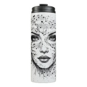 Customized Music Sheet Face Art Black White Artist Thermal Tumbler