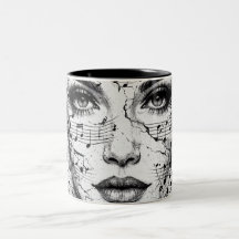 Customized Music Sheet Face Art Black White Artist