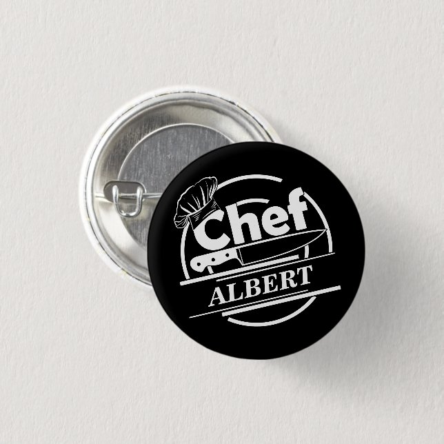 Customized Name Chef Black 3 Cm Round Badge (Front & Back)