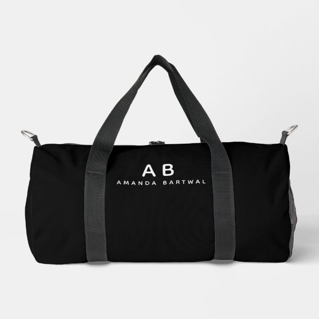 Customized Name Stylish Elegant Modern Black Gym Duffle Bag (Front)