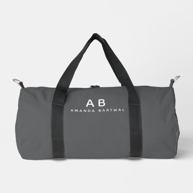 Customized Name Stylish Elegant Modern Grey Gym Duffle Bag (Front)