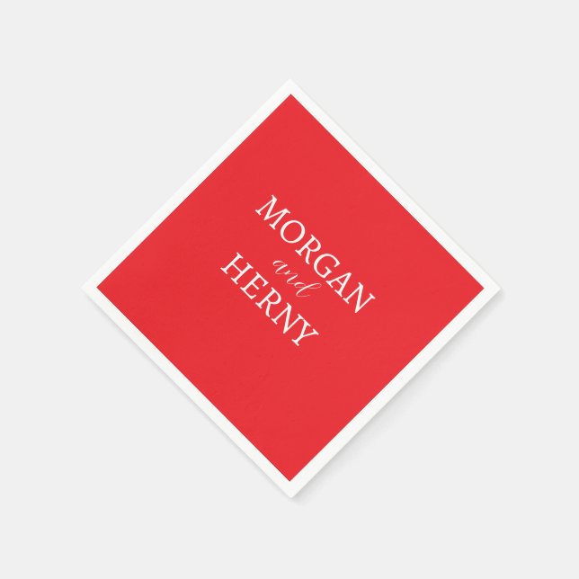 CUSTOMIZED NAME STYLISH MODERN CLASSIC RED WEDDING NAPKIN (Corner)