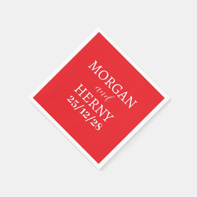 CUSTOMIZED NAME STYLISH MODERN CLASSIC RED WEDDING NAPKIN (Corner)