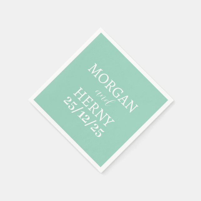 CUSTOMIZED NAME STYLISH MODERN LIGHT TEAL WEDDING NAPKIN (Corner)