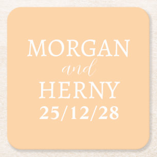 CUSTOMIZED NAME STYLISH MODERN MINIMAL WEDDING SQUARE PAPER COASTER