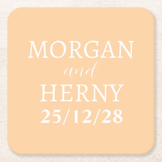 CUSTOMIZED NAME STYLISH MODERN MINIMAL WEDDING SQUARE PAPER COASTER (Front)