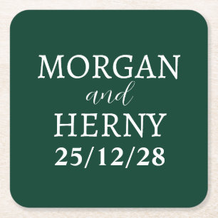 CUSTOMIZED NAME STYLISH MODERN MINIMAL WEDDING SQUARE PAPER COASTER