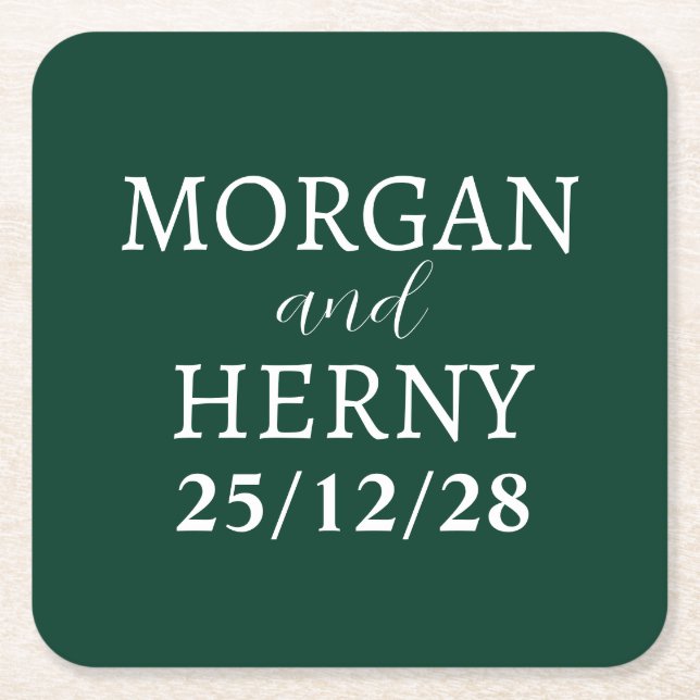 CUSTOMIZED NAME STYLISH MODERN MINIMAL WEDDING SQUARE PAPER COASTER (Front)