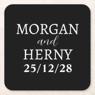 CUSTOMIZED NAME STYLISH MODERN MINIMAL WEDDING SQUARE PAPER COASTER