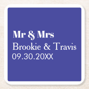 Customized Name Stylish Modern Minimal Wedding  Square Paper Coaster