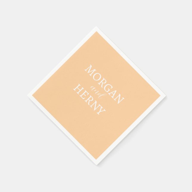 CUSTOMIZED NAME STYLISH MODERN PEACH COLOR WEDDING NAPKIN (Corner)