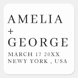 CUSTOMIZED NAME STYLISH MODERN WEDDING WHITE COLOR SQUARE STICKER