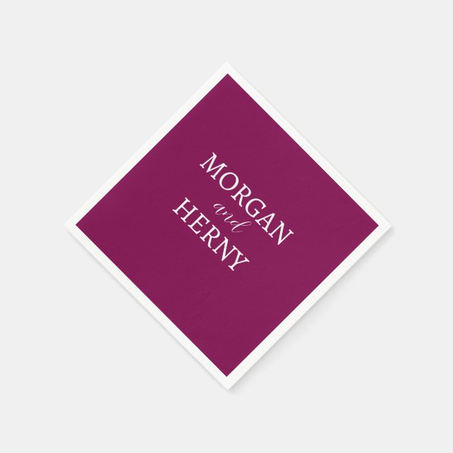 CUSTOMIZED NAME STYLISH MODERN WINE COLOUR WEDDING NAPKIN (Corner)