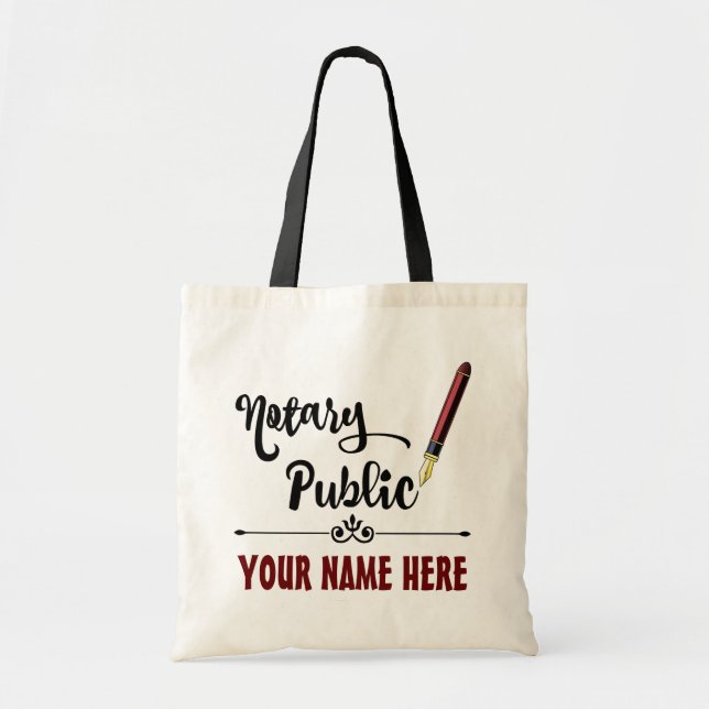 Customized Notary Public Burgundy Ink Pen Tote Bag (Front)