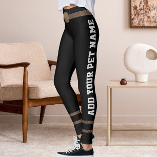Customized Pet Lover Brown Belt Brass Buckle Black Leggings