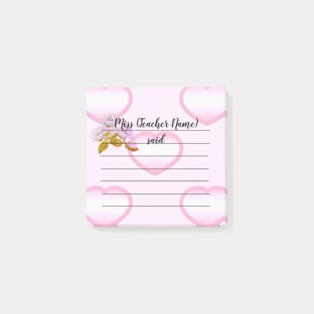 Customized Pink Heart Teacher Notes (Front)