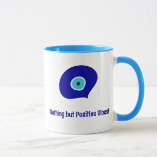 Customized Positive Vibes, Blue Evil Eye Tear Drop Mug