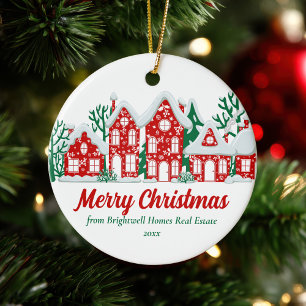 Customized Real Estate Company Merry Christmas Ceramic Tree Decoration